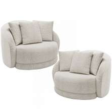 Kit 02 Poltronas Decorativa Para Sala de Estar Base Giratória Witta M03 Bouclê Branco - Lyam Decor