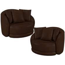 Kit 02 Poltronas Decorativa Para Sala de Estar Base Giratória Witta M03 Corano Marrom - Lyam Decor
