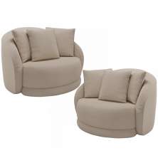 Kit 02 Poltronas Decorativa Para Sala de Estar Base Giratória Witta M03 Linho Cru - Lyam Decor