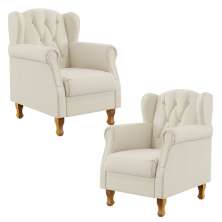 Kit 02 Poltronas Decorativa Para Sala de Estar Yara P02 Linho Champagne - Lyam Decor