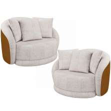 Kit 02 Poltronas Decorativa Sala Base Giratória Witta M03 Couríssimo Whisky Linho Bege - Lyam Decor