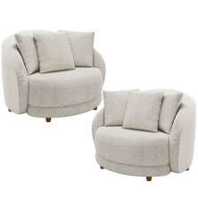 Kit 02 Poltronas Decorativa Sala De Estar Base Fixa De Madeira Witta M03 Bouclê Branco - Lyam Decor