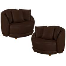 Kit 02 Poltronas Decorativa Sala De Estar Base Fixa De Madeira Witta M03 Corano Marrom - Lyam Decor