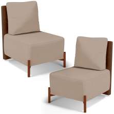 Kit 02 Poltronas Decorativa Sala Estar Living Hungria L02 Couríssimo Marrom Linho Bege Escuro - Lyam