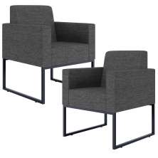 Kit 02 Poltronas Decorativa Sala e Recepção Base Fixa Metal Helô L02 Linho Cinza Escuro - Lyam Decor