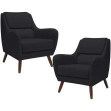 Kit 02 Poltronas Decorativa de Sala de Estar e Recepção Gooby D02 Veludo Preto C-300 - Lyam Decor