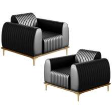 Kit 02 Poltronas Decorativas Base De Madeira e Pés D'Ouro Molino D02 Corano Preto B-159 - Lyam Decor