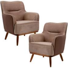Kit 02 Poltronas Decorativas Base Fixa de Madeira Isabella D02 Veludo Importado Bege Escuro C-68 -Lyam Decor