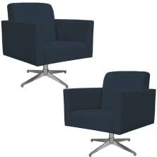 Kit 02 Poltronas Decorativas Base Giratória Para Sala de Estar Helô L02 Suede Azul Marinho - Lyam Decor