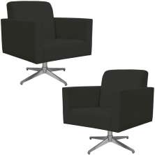 Kit 02 Poltronas Decorativas Base Giratória Para Sala de Estar Helô L02 Suede Preto - Lyam Decor