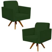 Kit 02 Poltronas Decorativas Base de Madeira Helô L02 Suede Verde Musgo - Lyam Decor