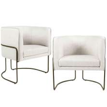 Kit 02 Poltronas Decorativas Fixa Base de Aço Bronze Betina D02 Linho Creme A-48 - Lyam Decor