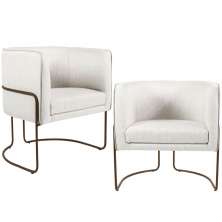 Kit 02 Poltronas Decorativas Fixa Base de Aço Choco Betina D02 Linho Creme A-48 - Lyam Decor