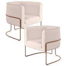 Kit 02 Poltronas Decorativas Fixa Base de Aço Cobre Betina D02 Veludo Bege C-309 - Lyam Decor