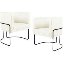 Kit 02 Poltronas Decorativas Fixa Base de Aço Preto Betina D02 Corano Bege C-26 - Lyam Decor