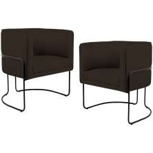 Kit 02 Poltronas Decorativas Fixa Base de Aço Preto Betina D02 Corano Marrom C-34 - Lyam Decor