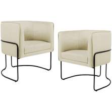 Kit 02 Poltronas Decorativas Fixa Base de Aço Preto Betina D02 Linho Bege C-129 - Lyam Decor