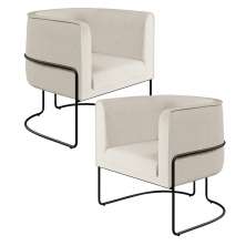 Kit 02 Poltronas Decorativas Fixa Base de Aço Preto Betina D02 Linho Bege C-443 - Lyam Decor