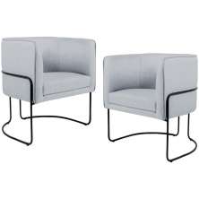Kit 02 Poltronas Decorativas Fixa Base de Aço Preto Betina D02 Linho Cinza D-315 - Lyam Decor