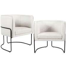 Kit 02 Poltronas Decorativas Fixa Base de Aço Preto Betina D02 Linho Creme A-48 - Lyam Decor