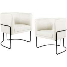 Kit 02 Poltronas Decorativas Fixa Base de Aço Preto Betina D02 Veludo Bege C-309 - Lyam Decor