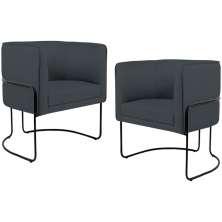 Kit 02 Poltronas Decorativas Fixa Base de Aço Preto Betina D02 Veludo Cinza C-317 - Lyam Decor