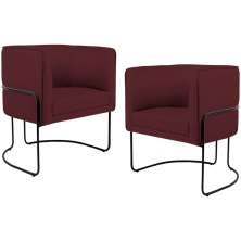 Kit 02 Poltronas Decorativas Fixa Base de Aço Preto Betina D02 Veludo Marsala C-278 - Lyam Decor