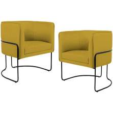 Kit 02 Poltronas Decorativas Fixa Base de Aço Preto Betina D02 Veludo Mostarda C-279 - Lyam Decor