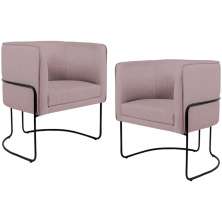 Kit 02 Poltronas Decorativas Fixa Base de Aço Preto Betina D02 Veludo Rosê C-305 - Lyam Decor