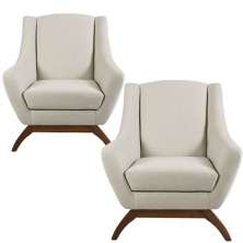 Kit 02 Poltronas Decorativas Fixa Base de Madeira Juliet D02 Algodão Bege C-370 - Lyam Decor