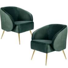 Kit 02 Poltronas Decorativas Fixa Pés Palito New Bronze Agnes D02 Veludo Verde C-303 - Lyam Decor