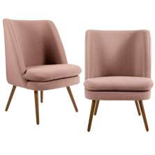 Kit 02 Poltronas Decorativas Fixa Pés Palito Pérsia D02 Algodão Rosa C-105 - Lyam Decor