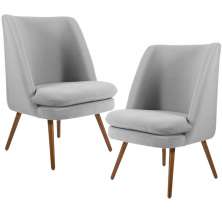 Kit 02 Poltronas Decorativas Fixa Pés Palito Pérsia D02 Linho Cinza D-315 - Lyam Decor