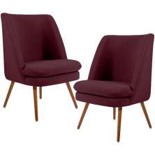 Kit 02 Poltronas Decorativas Fixa Pés Palito Pérsia D02 Veludo Marsala C-278 - Lyam Decor