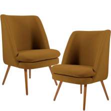 Kit 02 Poltronas Decorativas Fixa Pés Palito Pérsia D02 Veludo Mostarda C-260 - Lyam Decor