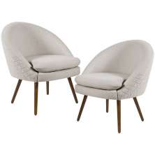 Kit 02 Poltronas Decorativas Fixa Pés Palito Rafa D02 Tressê Linho Bege C-107 - Lyam Decor