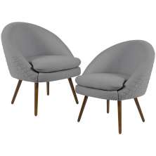 Kit 02 Poltronas Decorativas Fixa Pés Palito Rafa D02 Tressê Linho Cinza C-416 - Lyam Decor