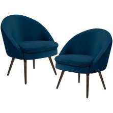 Kit 02 Poltronas Decorativas Fixa Pés Palito Rafa D02 Veludo Azul Oxford C-304 - Lyam Decor