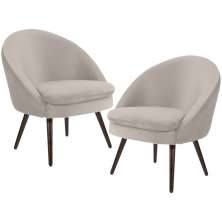 Kit 02 Poltronas Decorativas Fixa Pés Palito Rafa D02 Veludo Bege C-309 - Lyam Decor