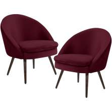 Kit 02 Poltronas Decorativas Fixa Pés Palito Rafa D02 Veludo Marsala C-278 - Lyam Decor