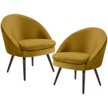 Kit 02 Poltronas Decorativas Fixa Pés Palito Rafa D02 Veludo Mostarda C-279 - Lyam Decor