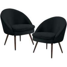 Kit 02 Poltronas Decorativas Fixa Pés Palito Rafa D02 Veludo Preto C-300 - Lyam Decor
