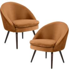 Kit 02 Poltronas Decorativas Fixa Pés Palito Rafa D02 Veludo Telha C-262 - Lyam Decor