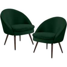 Kit 02 Poltronas Decorativas Fixa Pés Palito Rafa D02 Veludo Verde C-303 - Lyam Decor