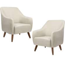 Kit 02 Poltronas Decorativas Fixa com Pés em Madeira Paloma D02 Linho Bege C-466 - Lyam Decor