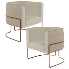 Kit 02 Poltronas Decorativas Fixas Base De Aço Cobre Betina D02 Corano Bege C-26 - Lyam Decor