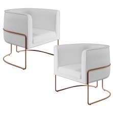 Kit 02 Poltronas Decorativas Fixas Base De Aço Cobre Betina D02 Corano Branco C-12 - Lyam Decor