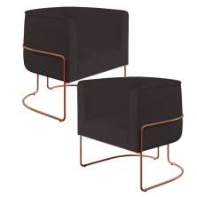 Kit 02 Poltronas Decorativas Fixas Base De Aço Cobre Betina D02 Corano Marrom B-98 - Lyam Decor