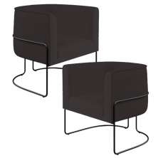 Kit 02 Poltronas Decorativas Fixas Base De Aço Preto Betina D02 Corano Marrom B-98 - Lyam Decor