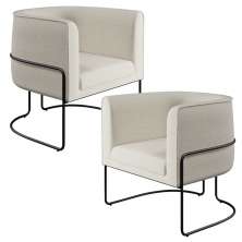 Kit 02 Poltronas Decorativas Fixas Base De Aço Preto Betina D02 Linho Champagne A-49 - Lyam Decor